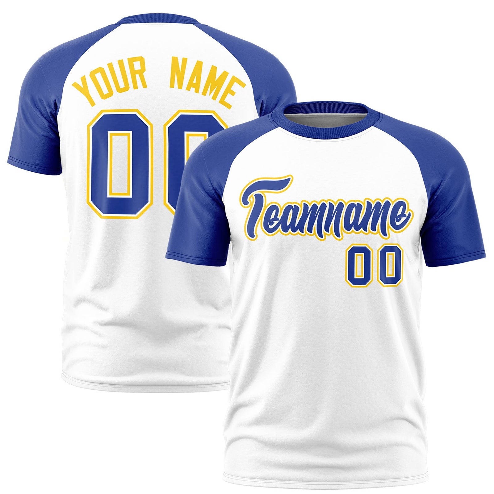 Custom White Royal Blue Raglan Sleeves Performance T-Shirt