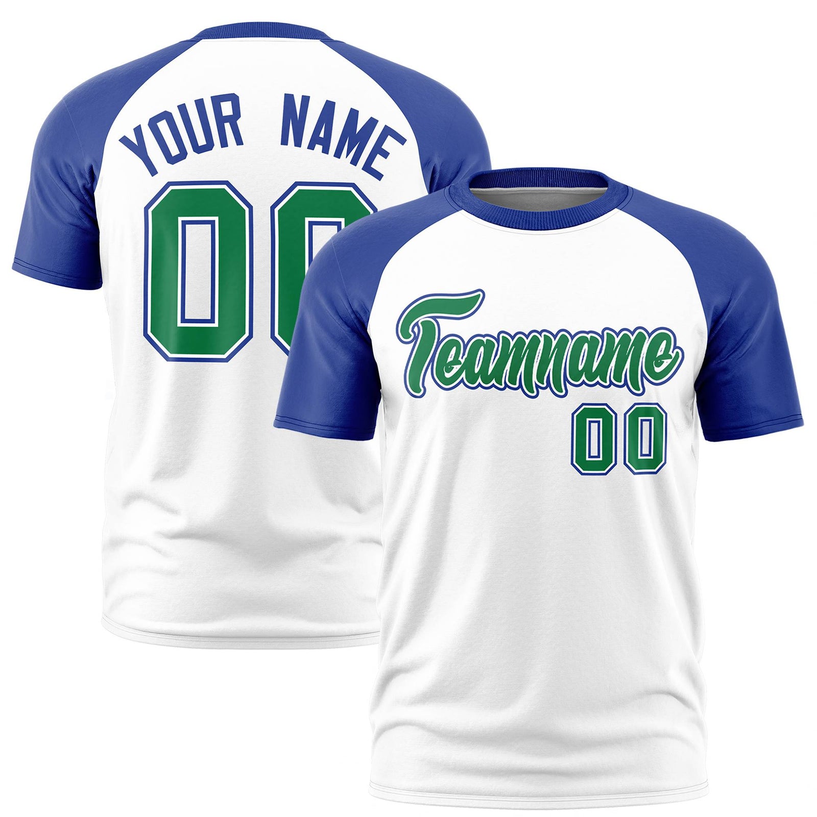Custom White Royal Blue Raglan Sleeves Performance T-Shirt