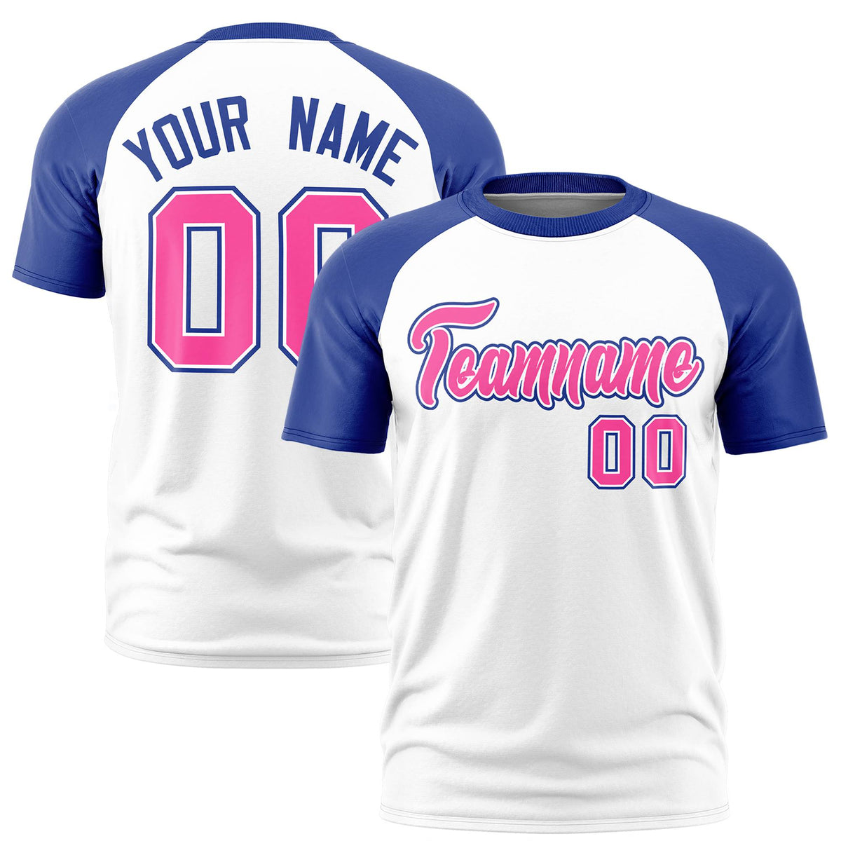Custom White Royal Blue Raglan Sleeves Performance T-Shirt