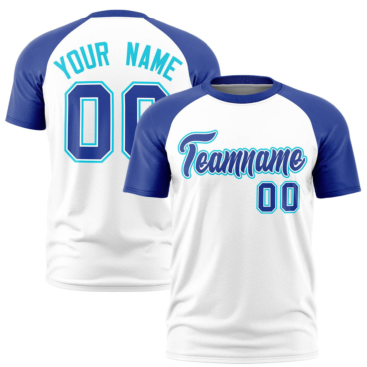 Custom White Royal Blue Raglan Sleeves Performance T-Shirt