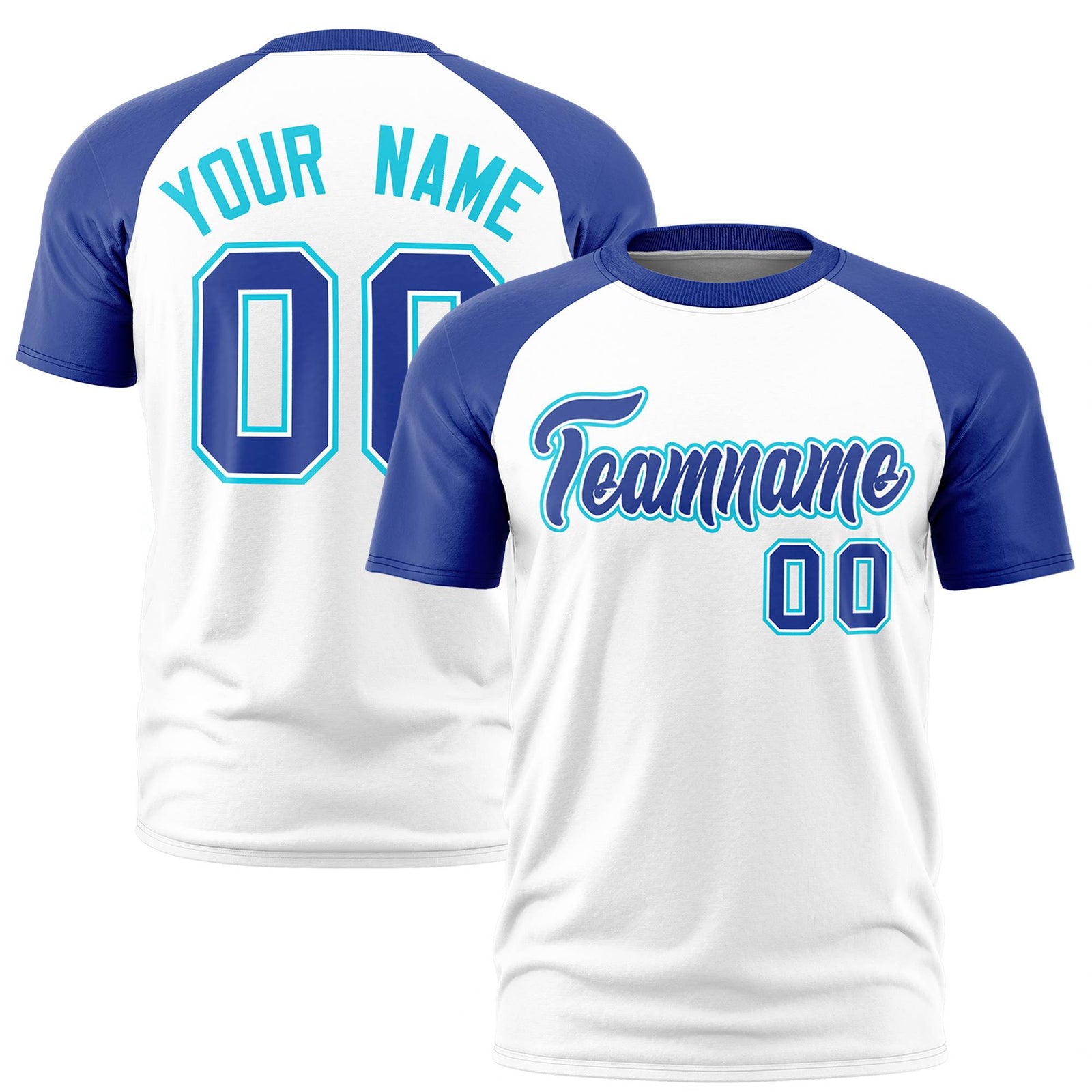 Custom White Royal Blue Raglan Sleeves Performance T-Shirt