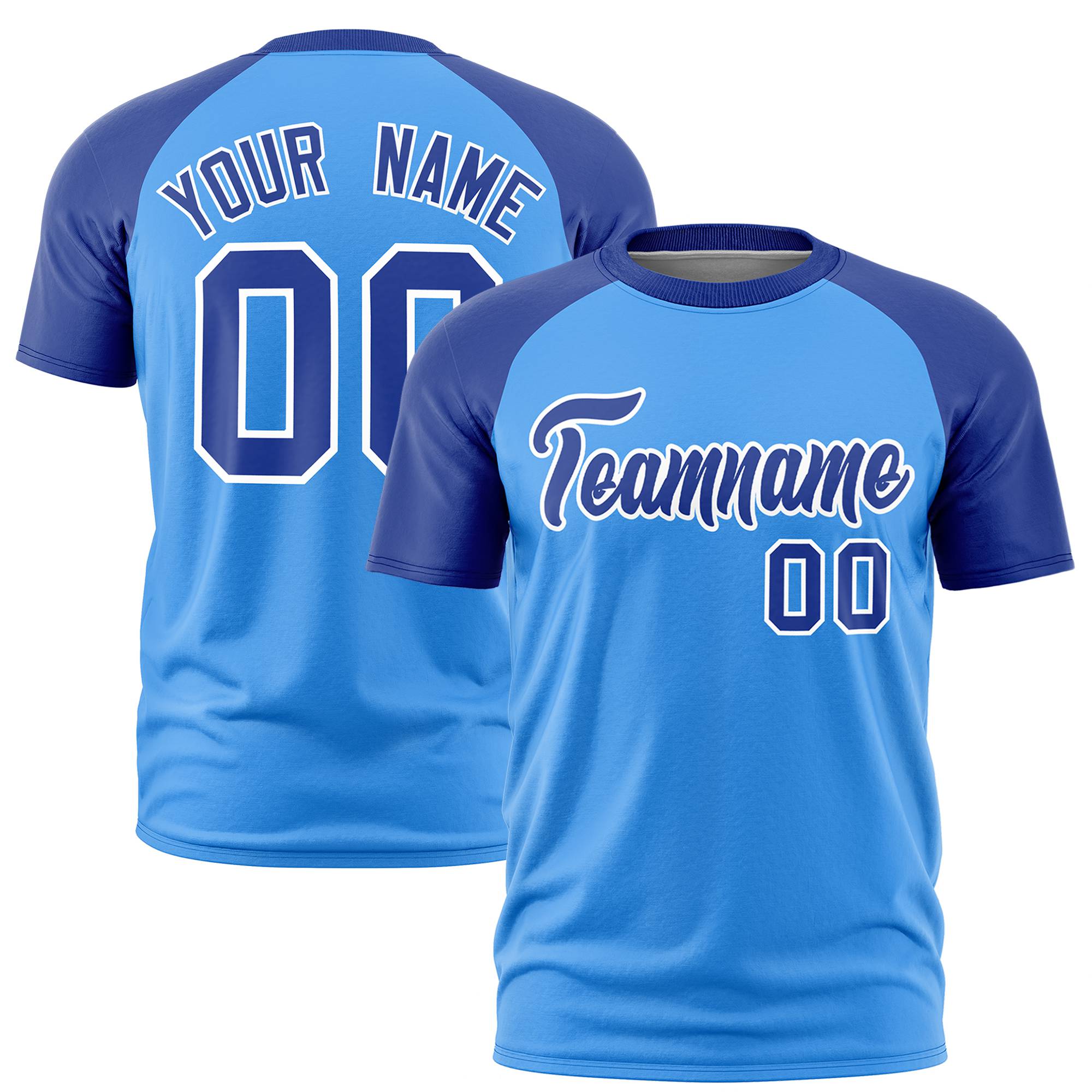 Custom Powder Blue-Royal Blue Raglan Sleeves Performance T-Shirt