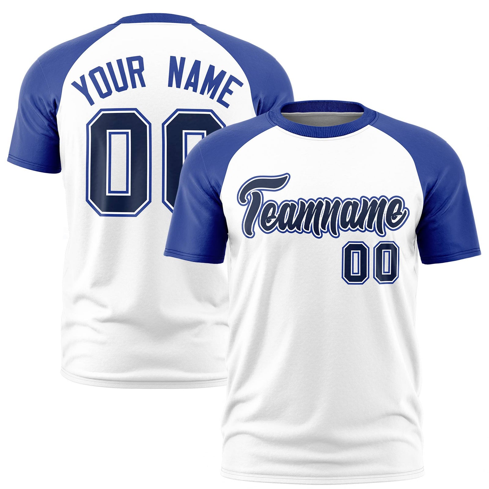 Custom White Royal Blue Raglan Sleeves Performance T-Shirt