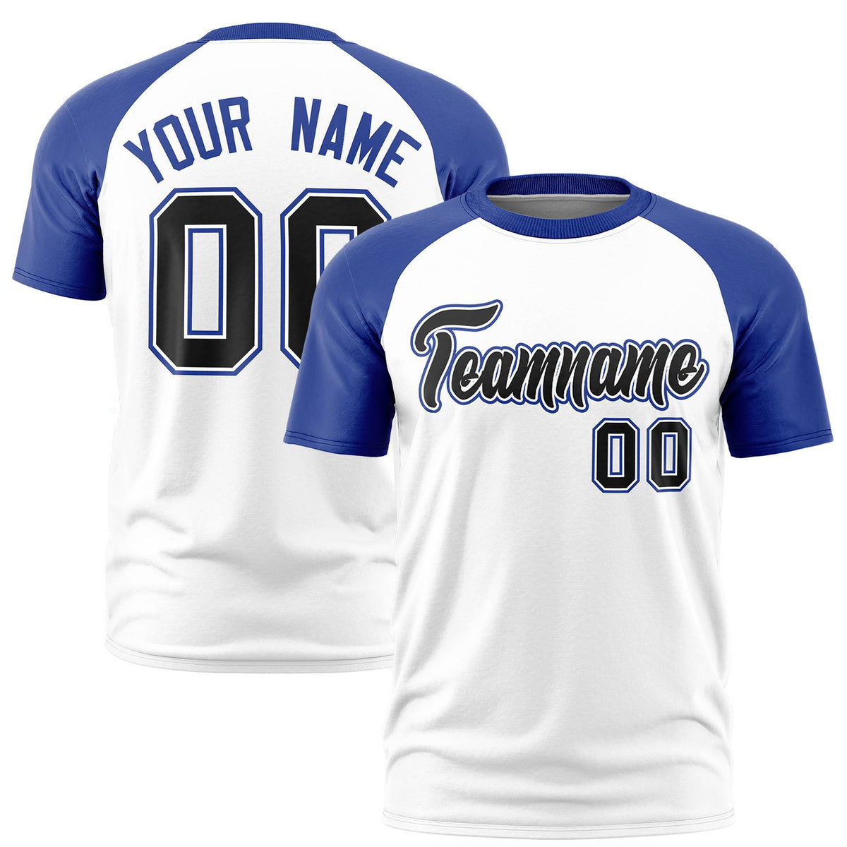 Custom White Royal Blue Raglan Sleeves Performance T-Shirt