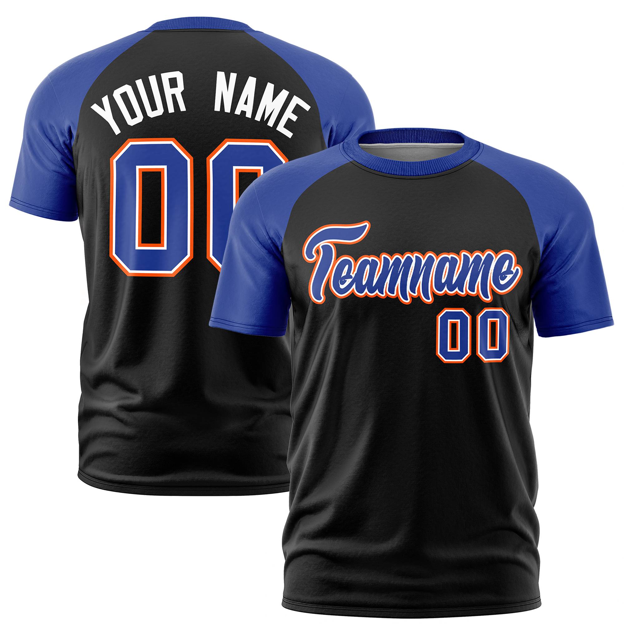 Custom Black Royal Blue Raglan Sleeves Performance T-Shirt