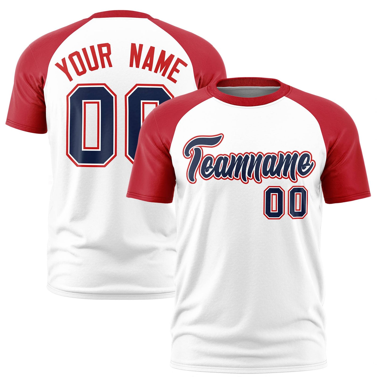 Custom White Red Raglan Sleeves Performance T-Shirt