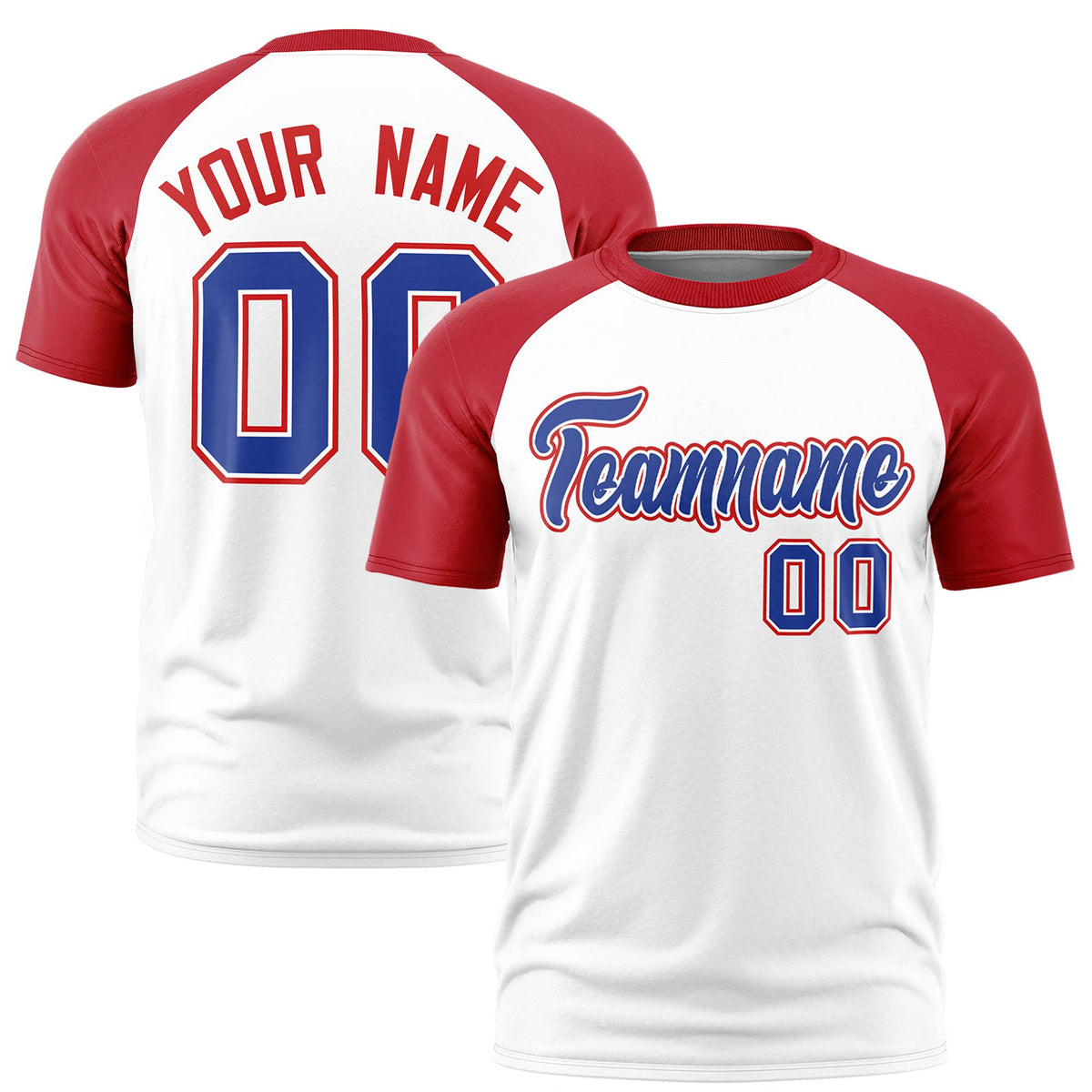 Custom White Red Raglan Sleeves Performance T-Shirt