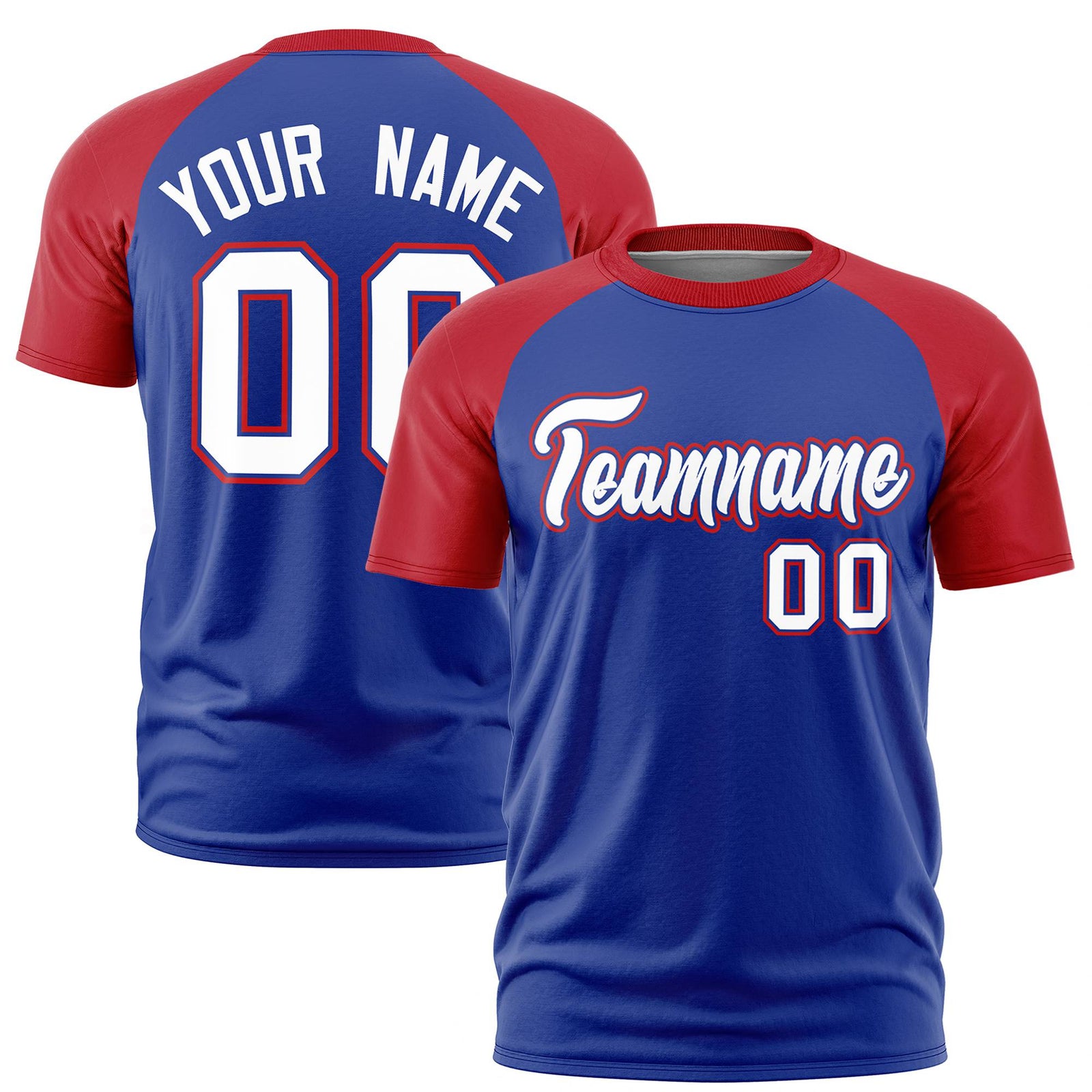 Custom Royal Blue Red Raglan Sleeves Performance T-Shirt