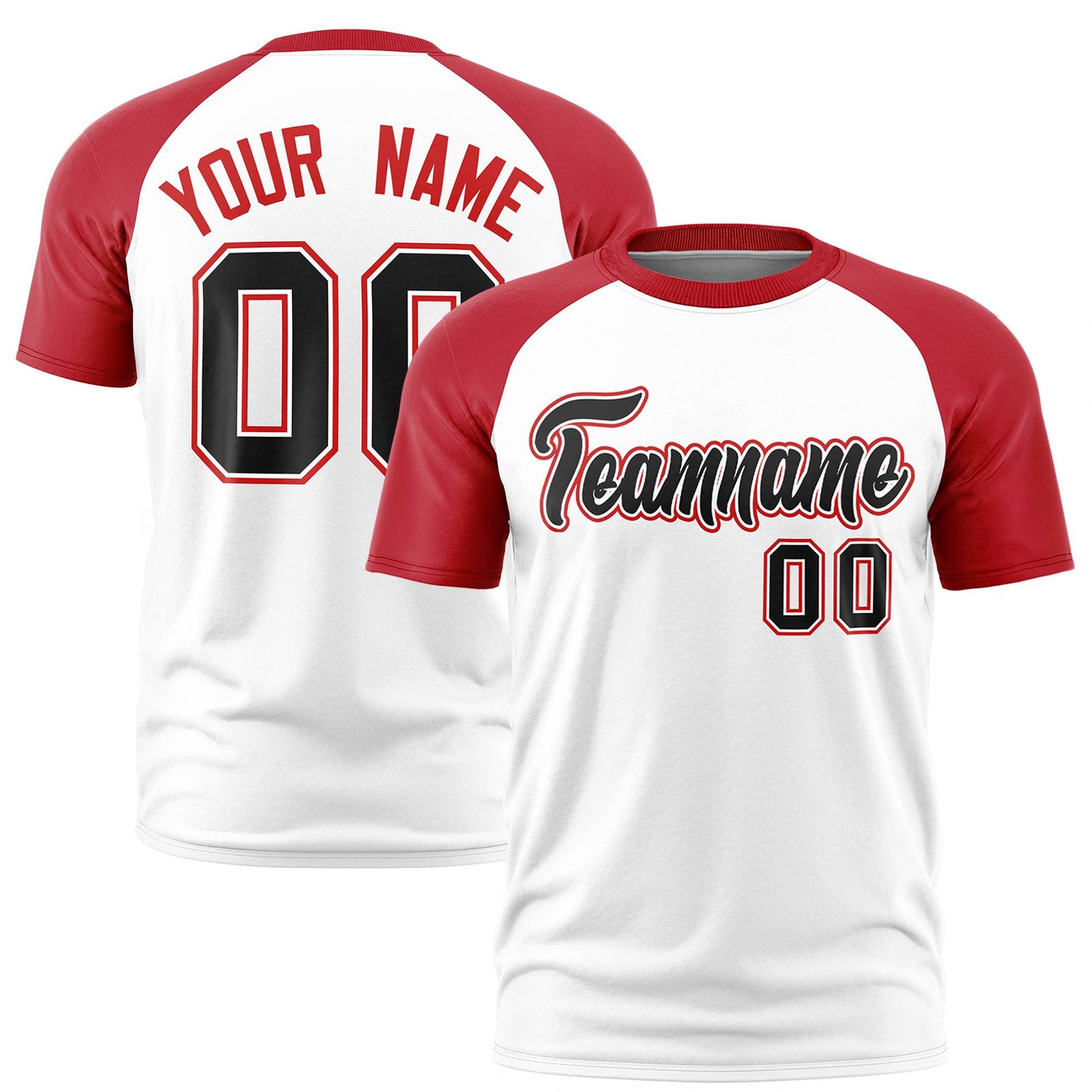 Custom White Red Raglan Sleeves Performance T-Shirt
