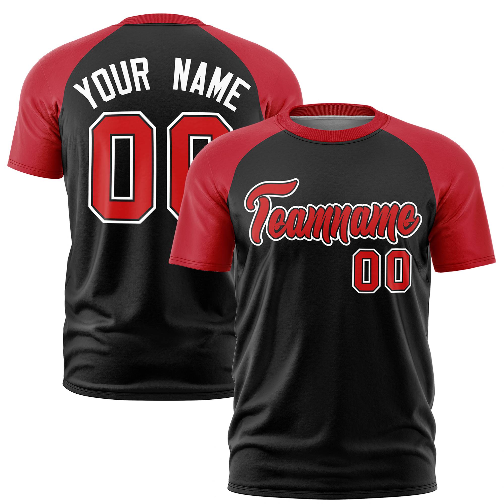 Custom Black Red Raglan Sleeves Performance T-Shirt