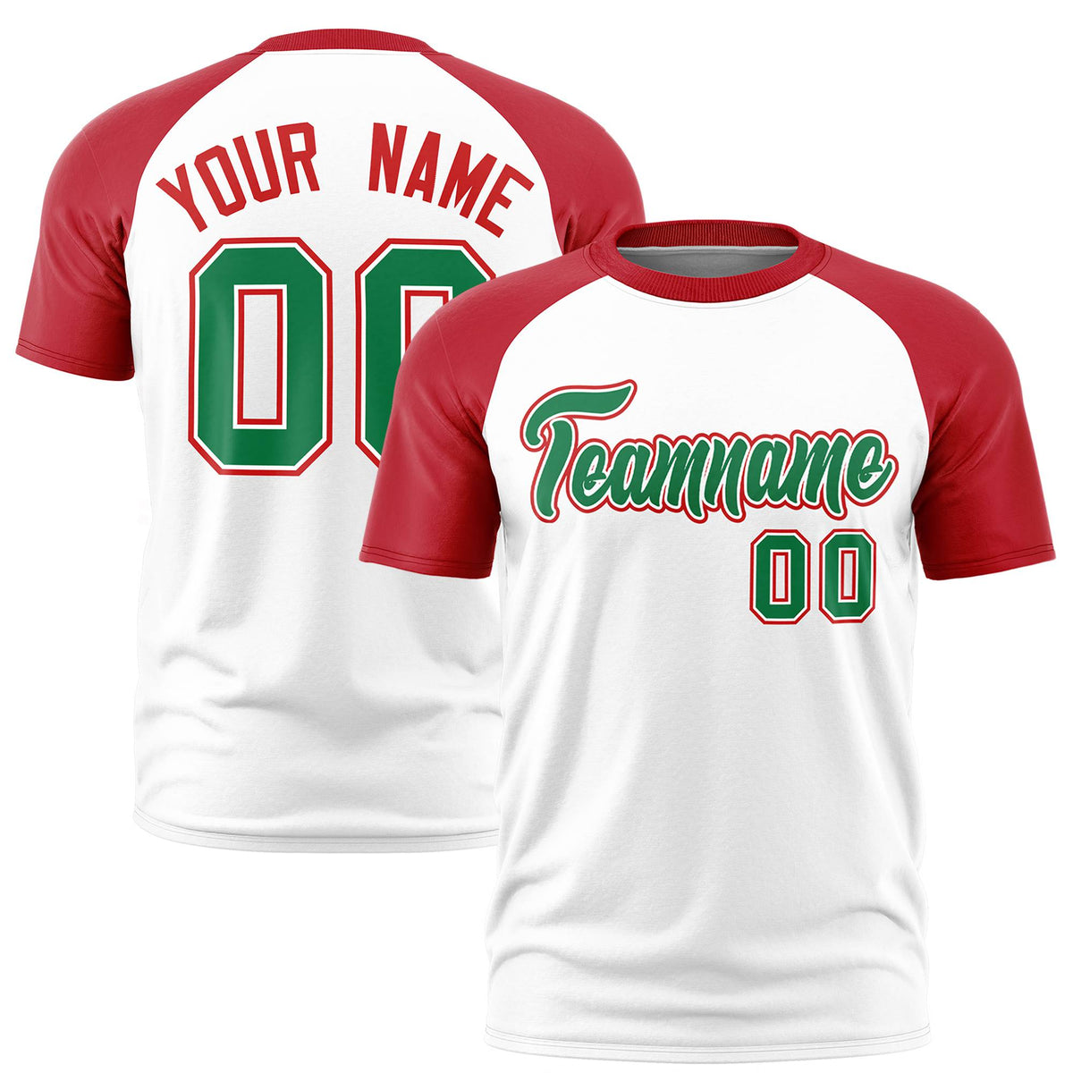 Custom White Red Raglan Sleeves Performance T-Shirt