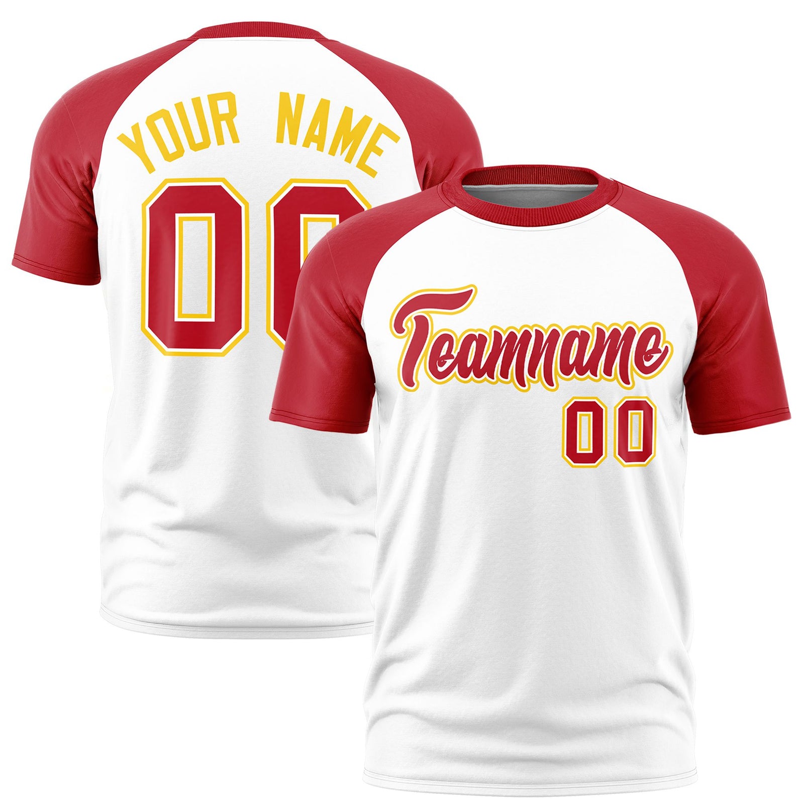 Custom White Red Raglan Sleeves Performance T-Shirt