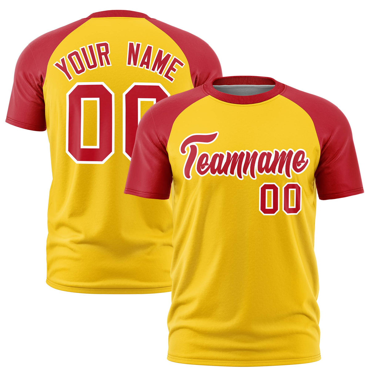 Custom Yellow Red Raglan Sleeves Performance T-Shirt