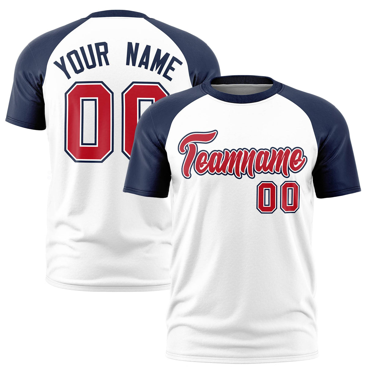 Custom White Navy Raglan Sleeves Performance T-Shirt