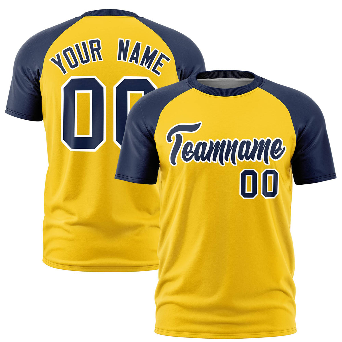Custom Yellow Navy Raglan Sleeves Performance T-Shirt