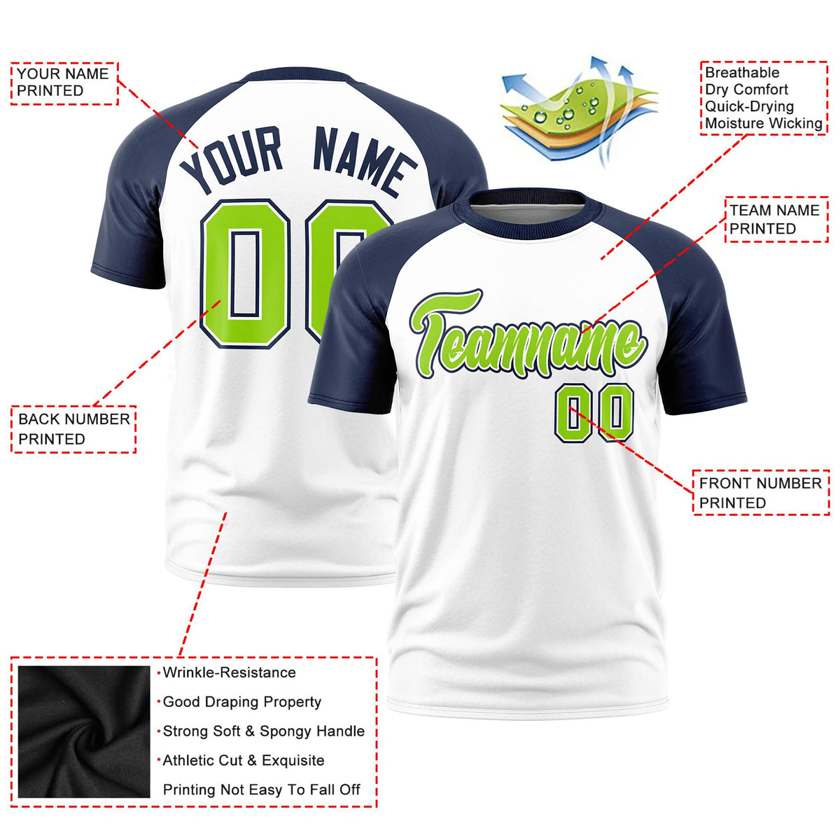 Custom White Navy Raglan Sleeves Performance T-Shirt