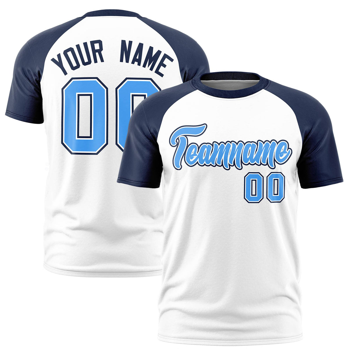 Custom White Navy Raglan Sleeves Performance T-Shirt