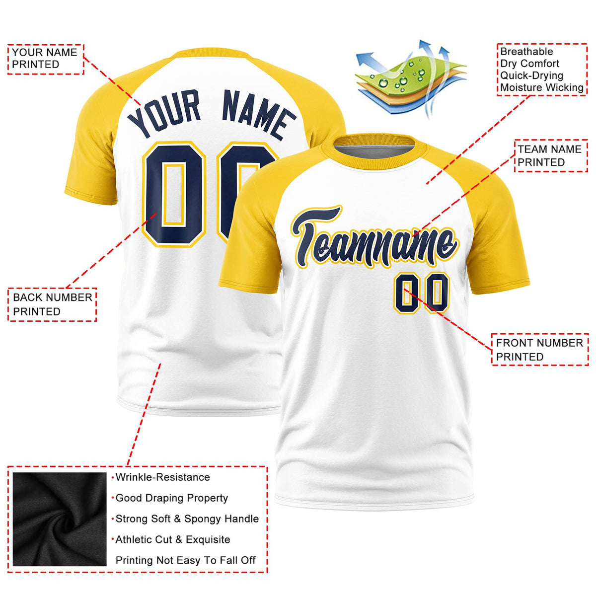 Custom White Gold Raglan Sleeves Performance T-Shirt