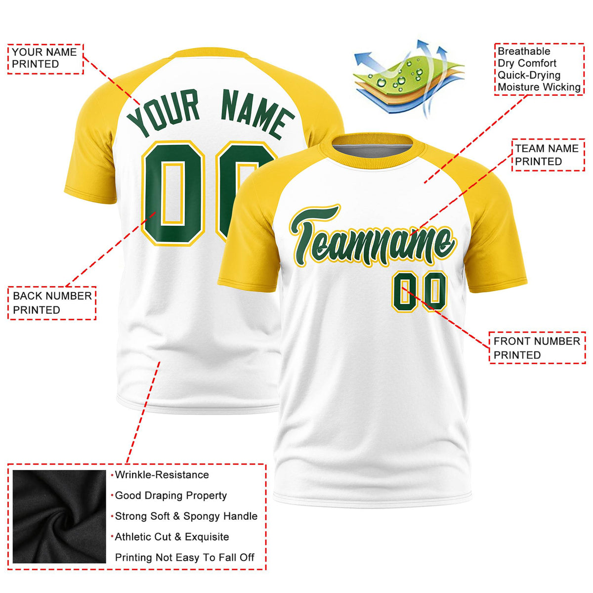 Custom White Gold Raglan Sleeves Performance T-Shirt