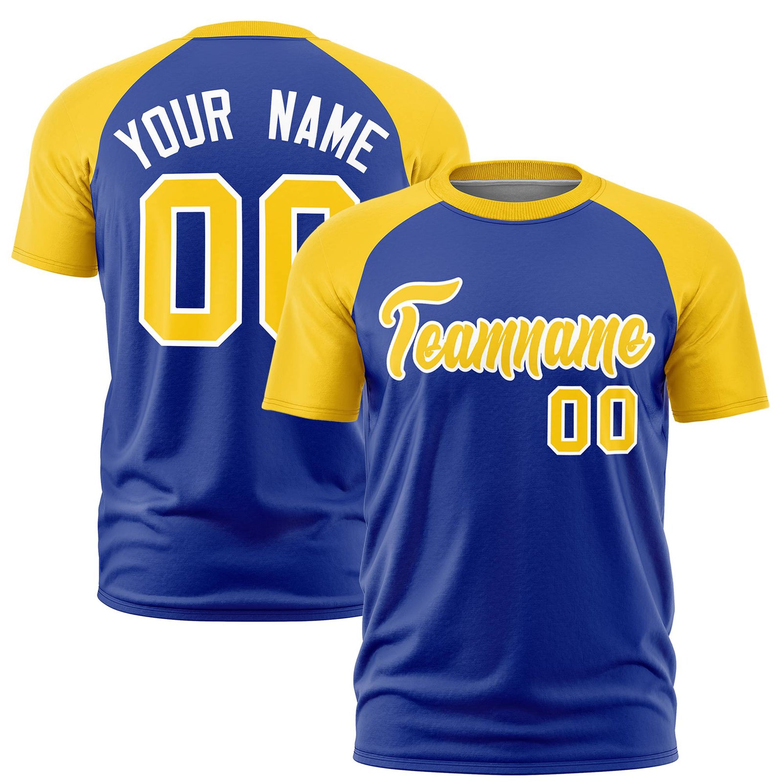 Custom Royal Blue Gold Raglan Sleeves Performance T-Shirt