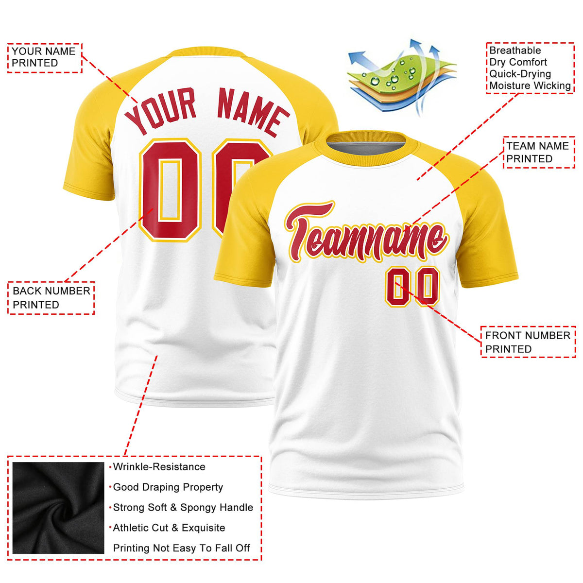 Custom White Gold Raglan Sleeves Performance T-Shirt