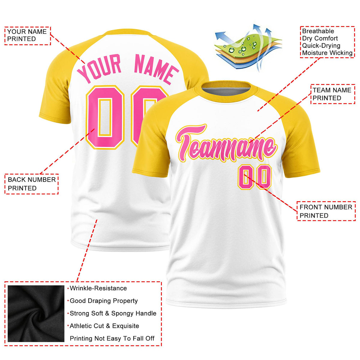 Custom White Gold Raglan Sleeves Performance T-Shirt