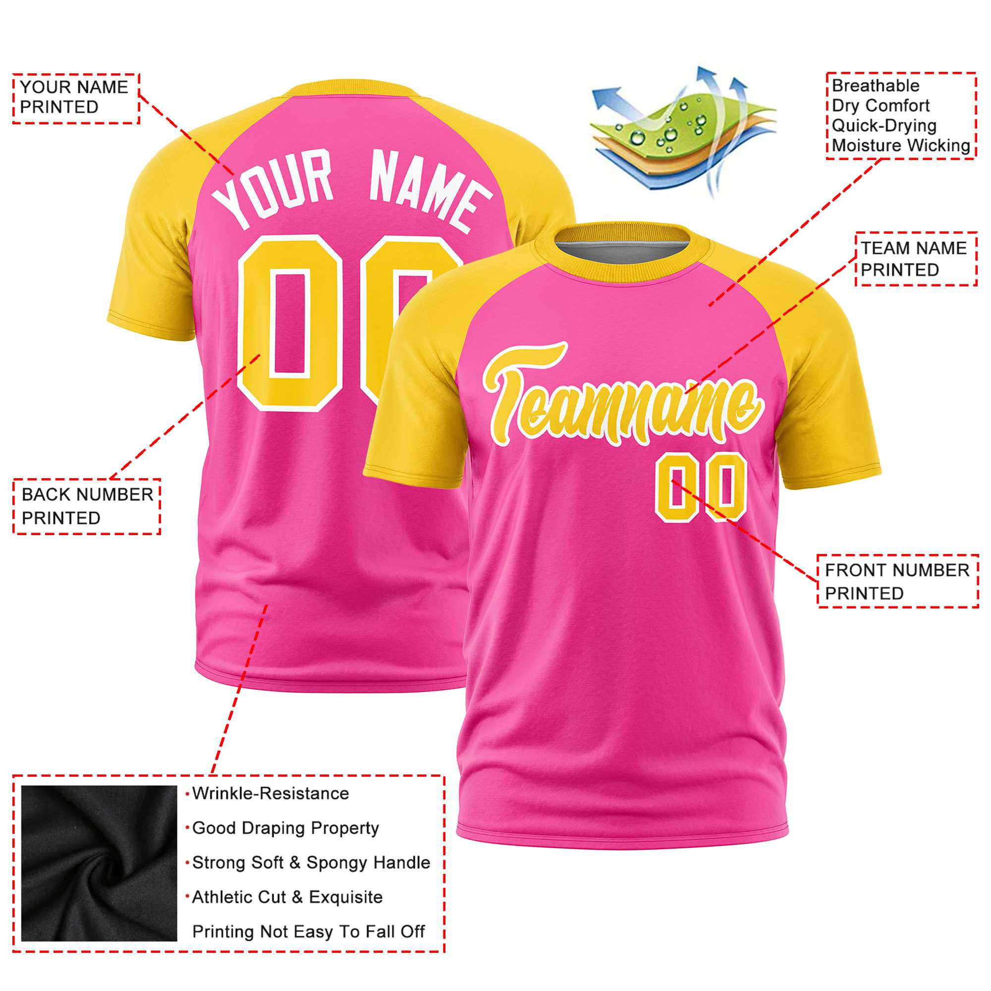 Custom Pink Gold Raglan Sleeves Performance T-Shirt