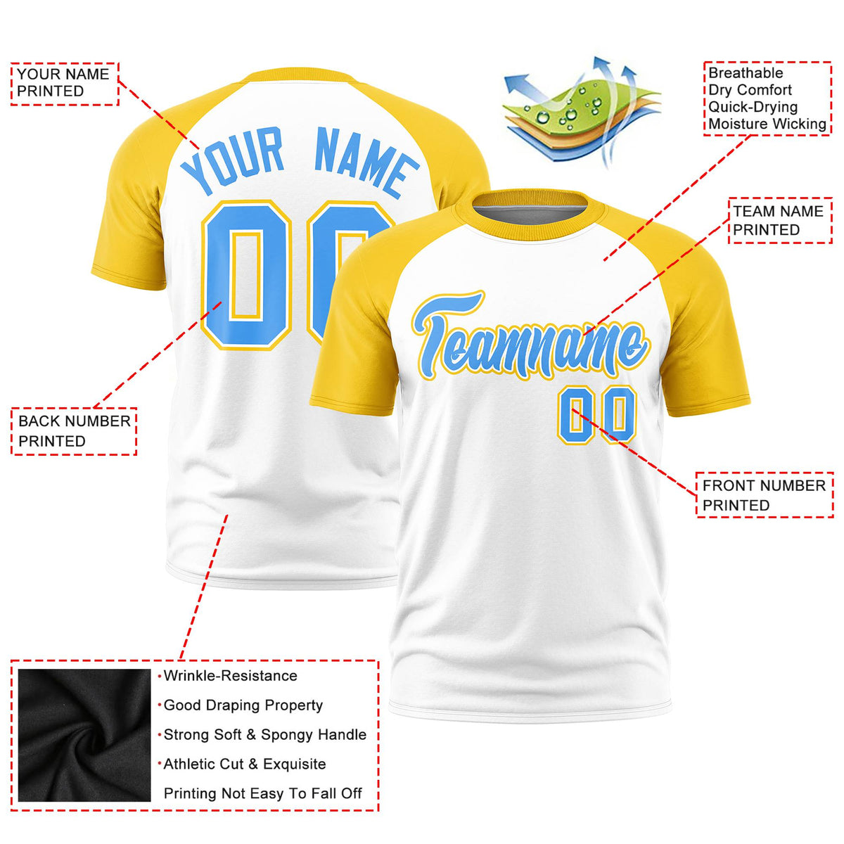 Custom White Gold Raglan Sleeves Performance T-Shirt