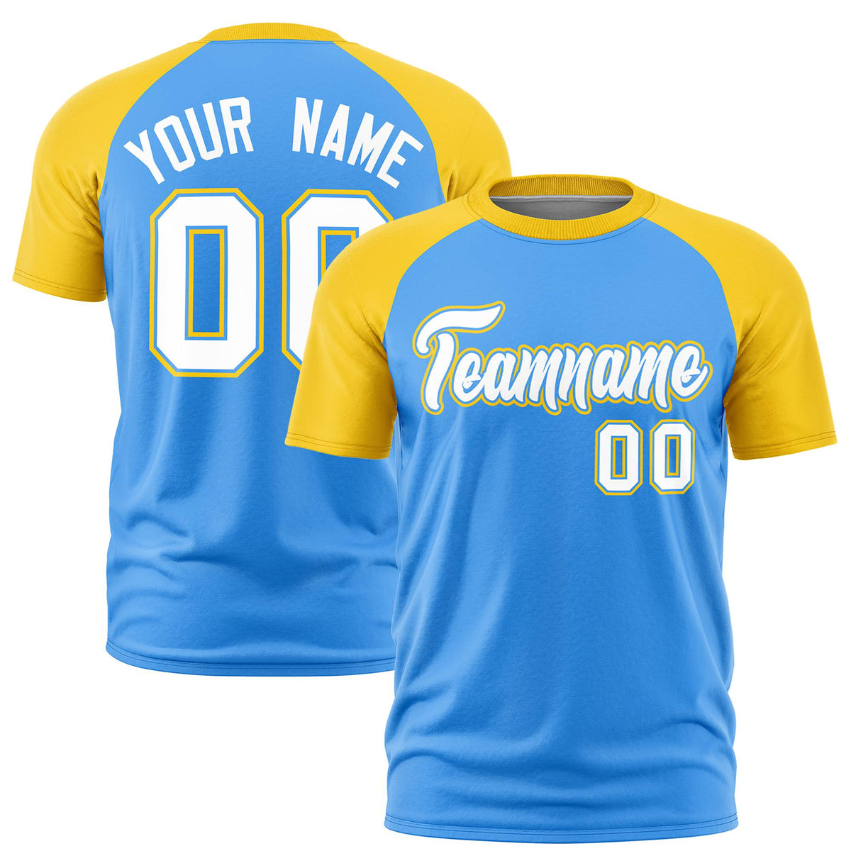 Custom Powder Blue Gold Raglan Sleeves Performance T-Shirt