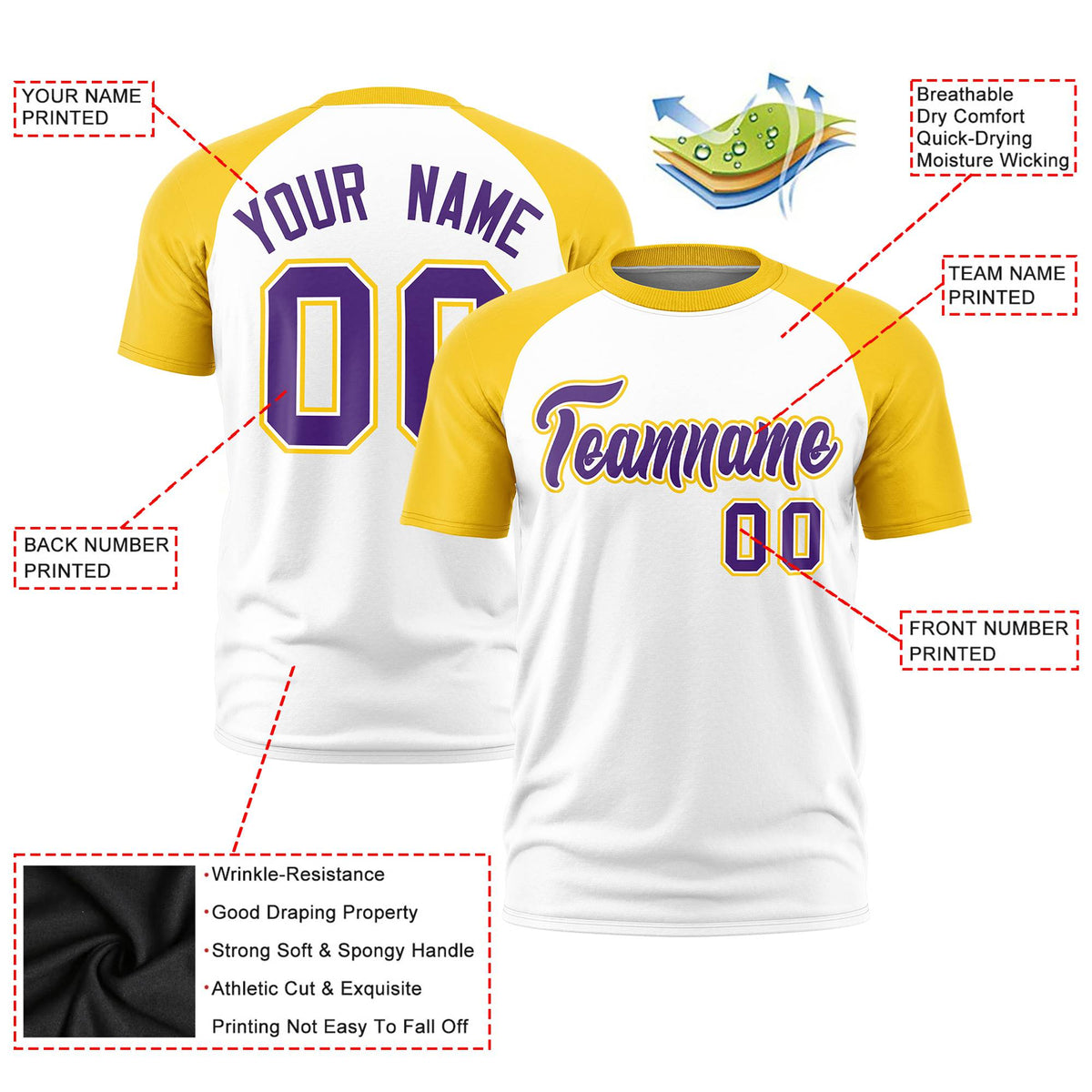 Custom White Gold Raglan Sleeves Performance T-Shirt