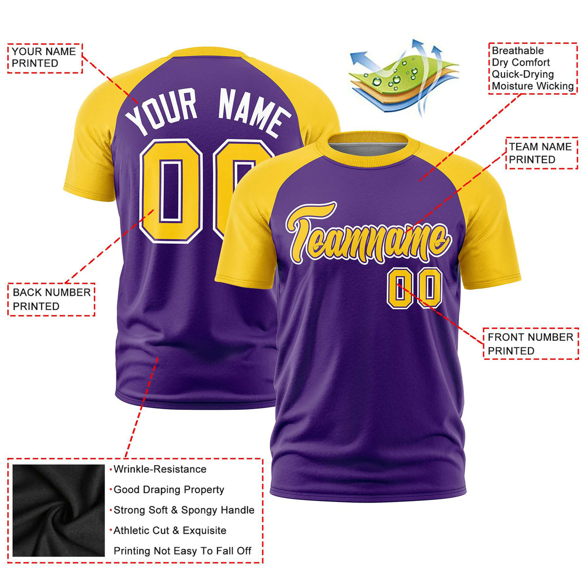 Custom Purple Gold Raglan Sleeves Performance T-Shirt