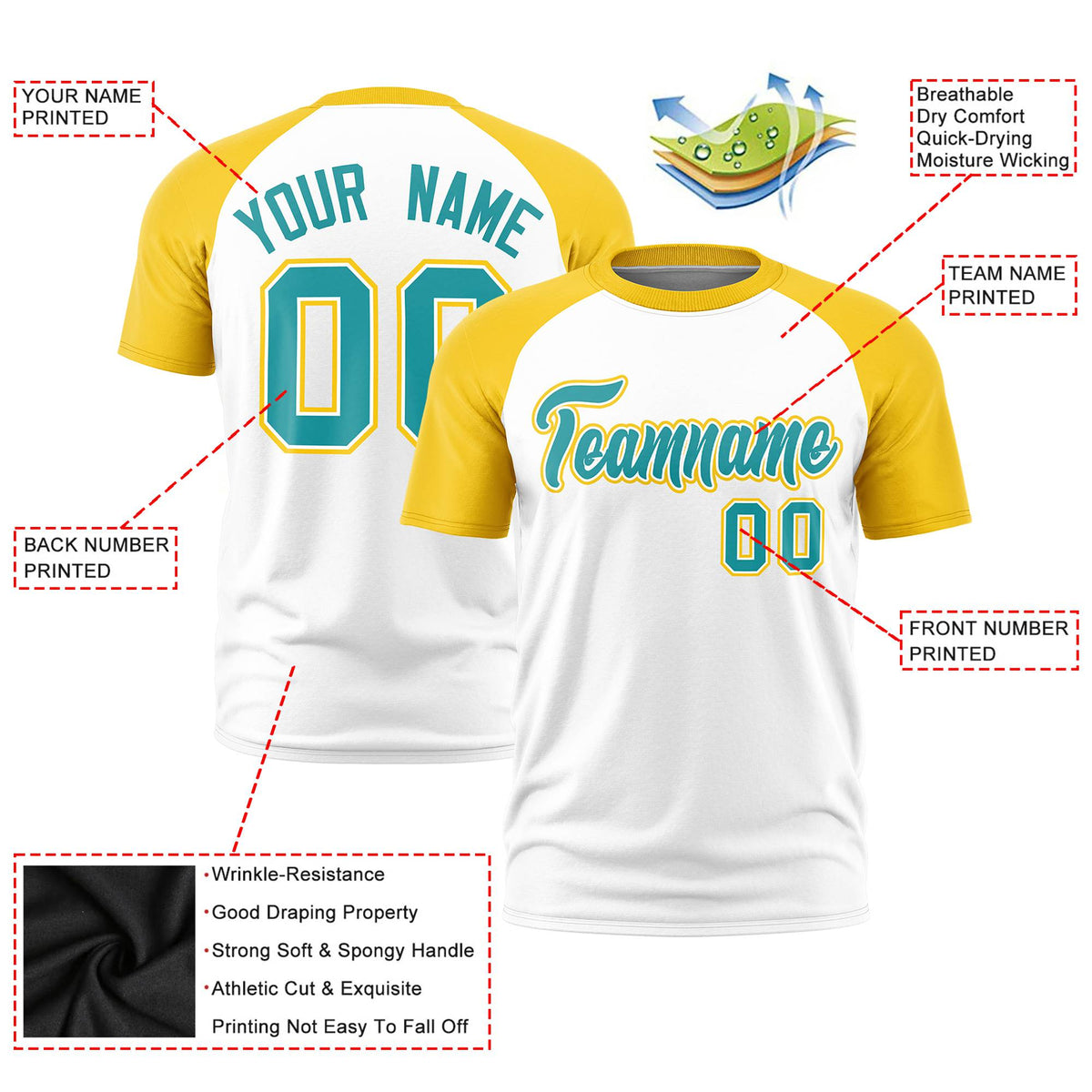Custom White Gold Raglan Sleeves Performance T-Shirt