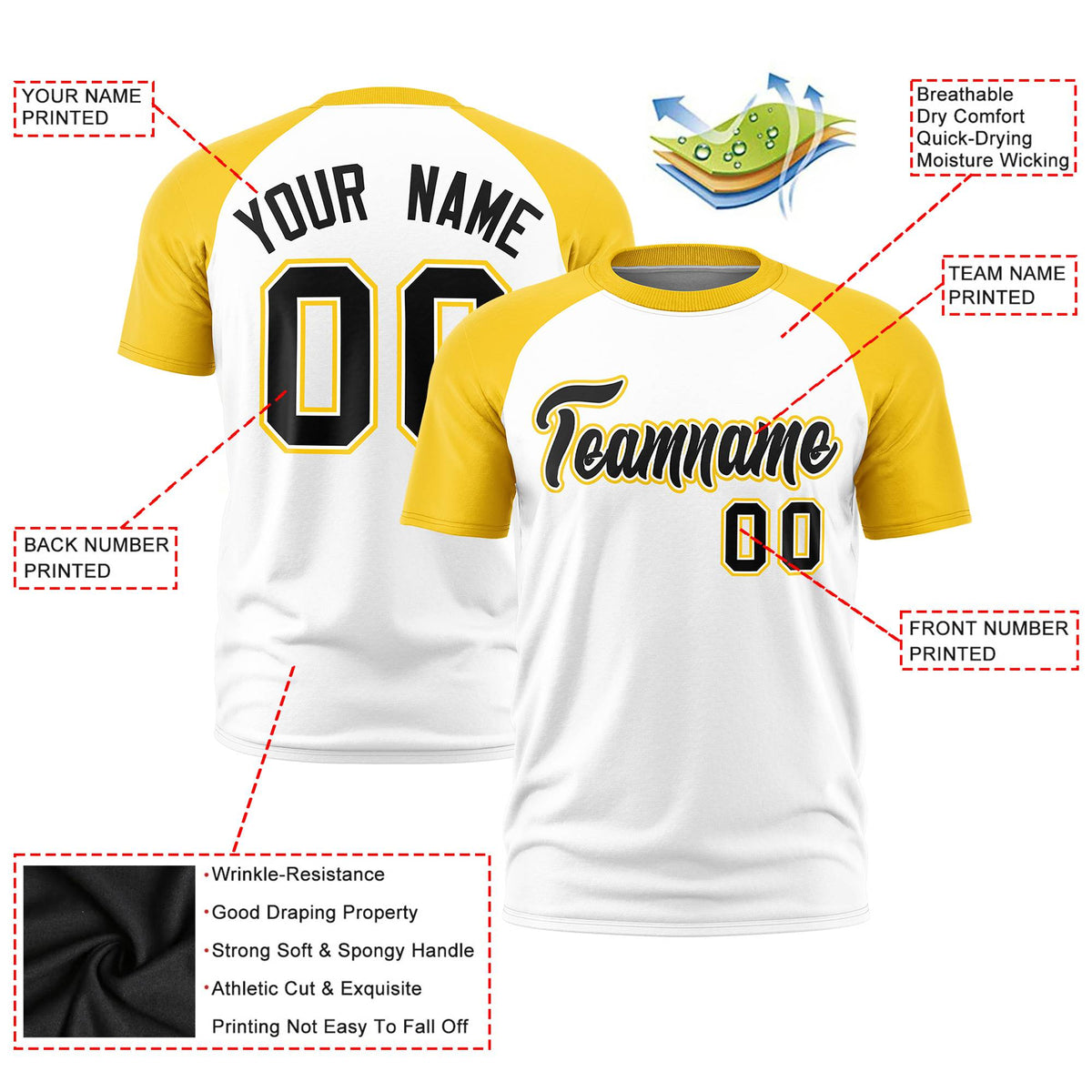 Custom White Gold Raglan Sleeves Performance T-Shirt
