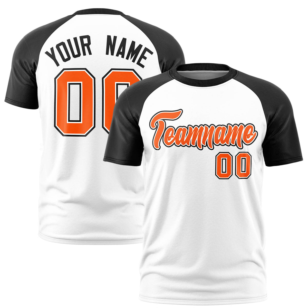 Custom White Black Raglan Sleeves Performance T-Shirt