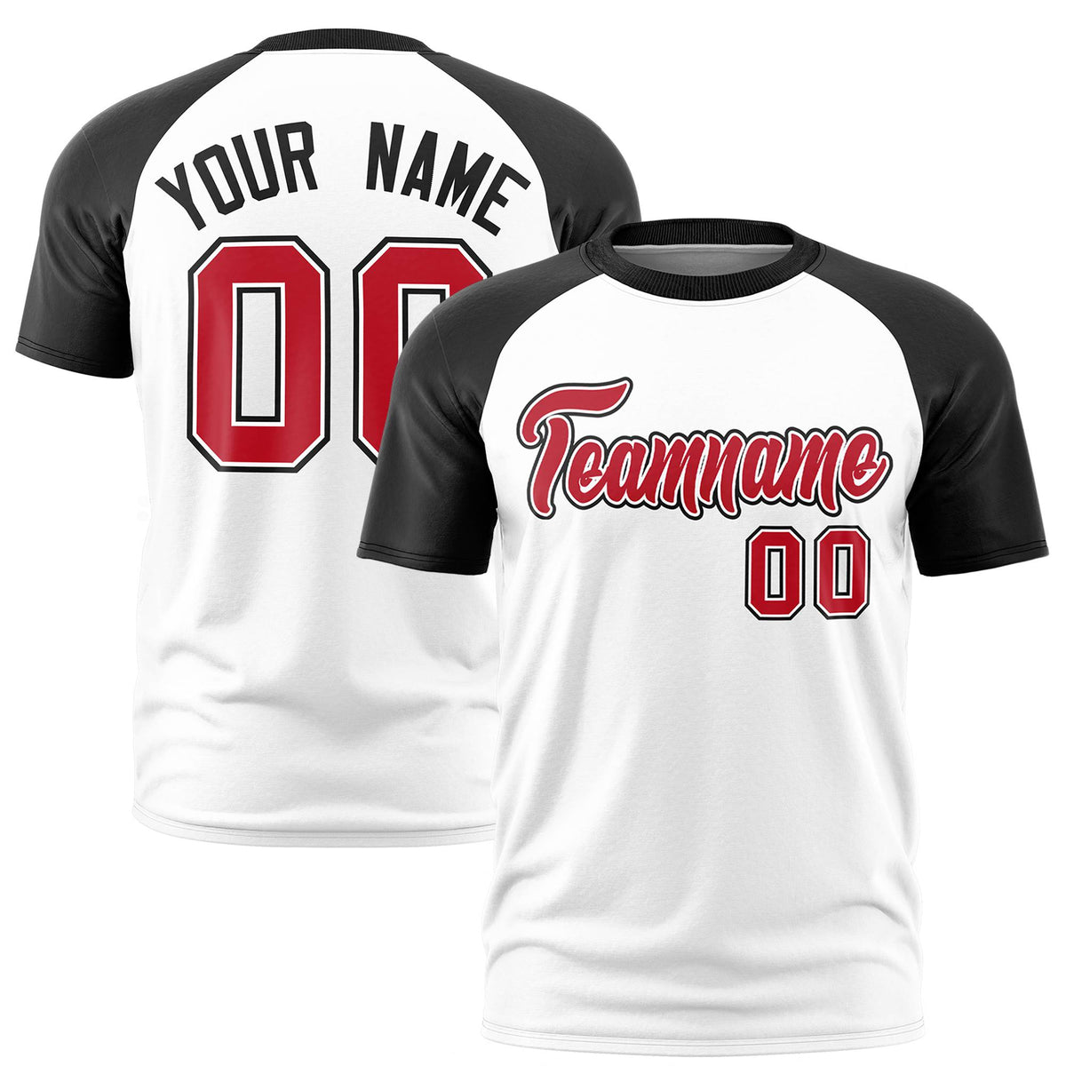 Custom White Black Raglan Sleeves Performance T-Shirt