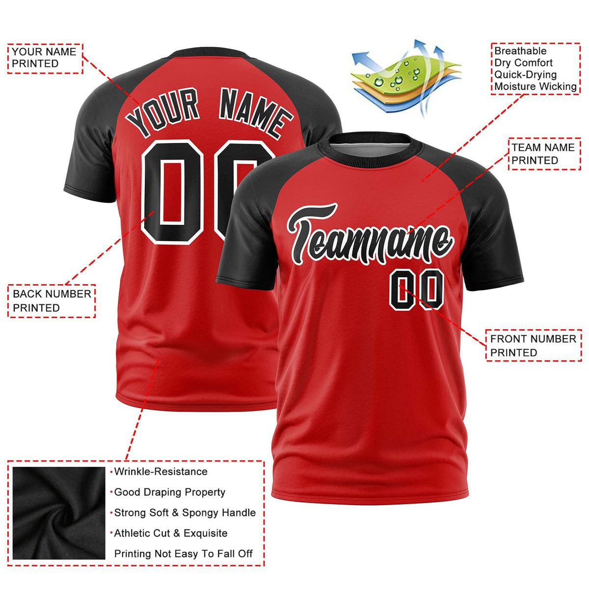 Custom White Black Raglan Sleeves Performance T-Shirt