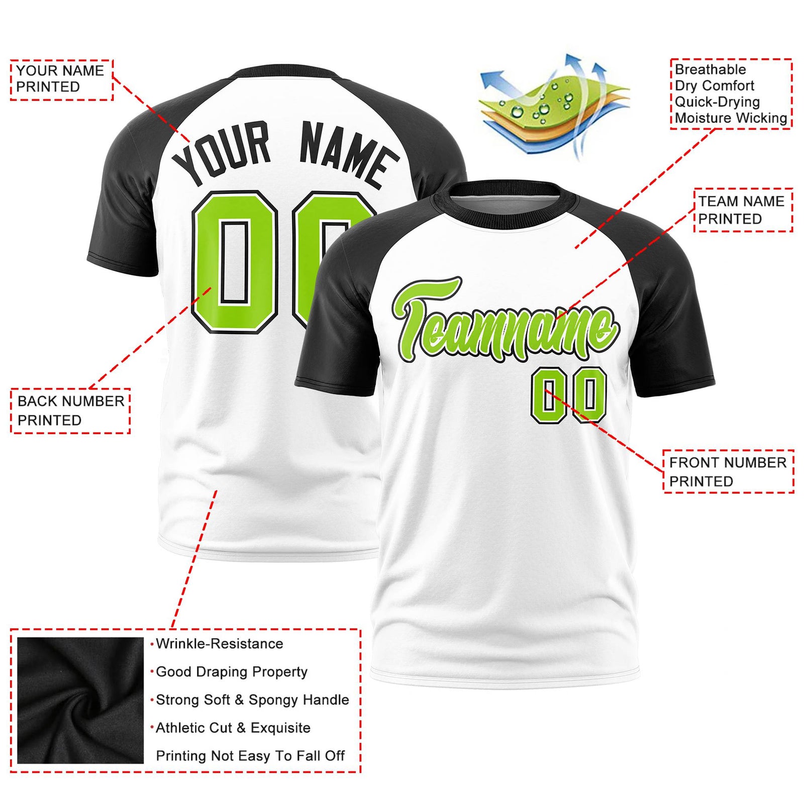 Custom White Black Raglan Sleeves Performance T-Shirt