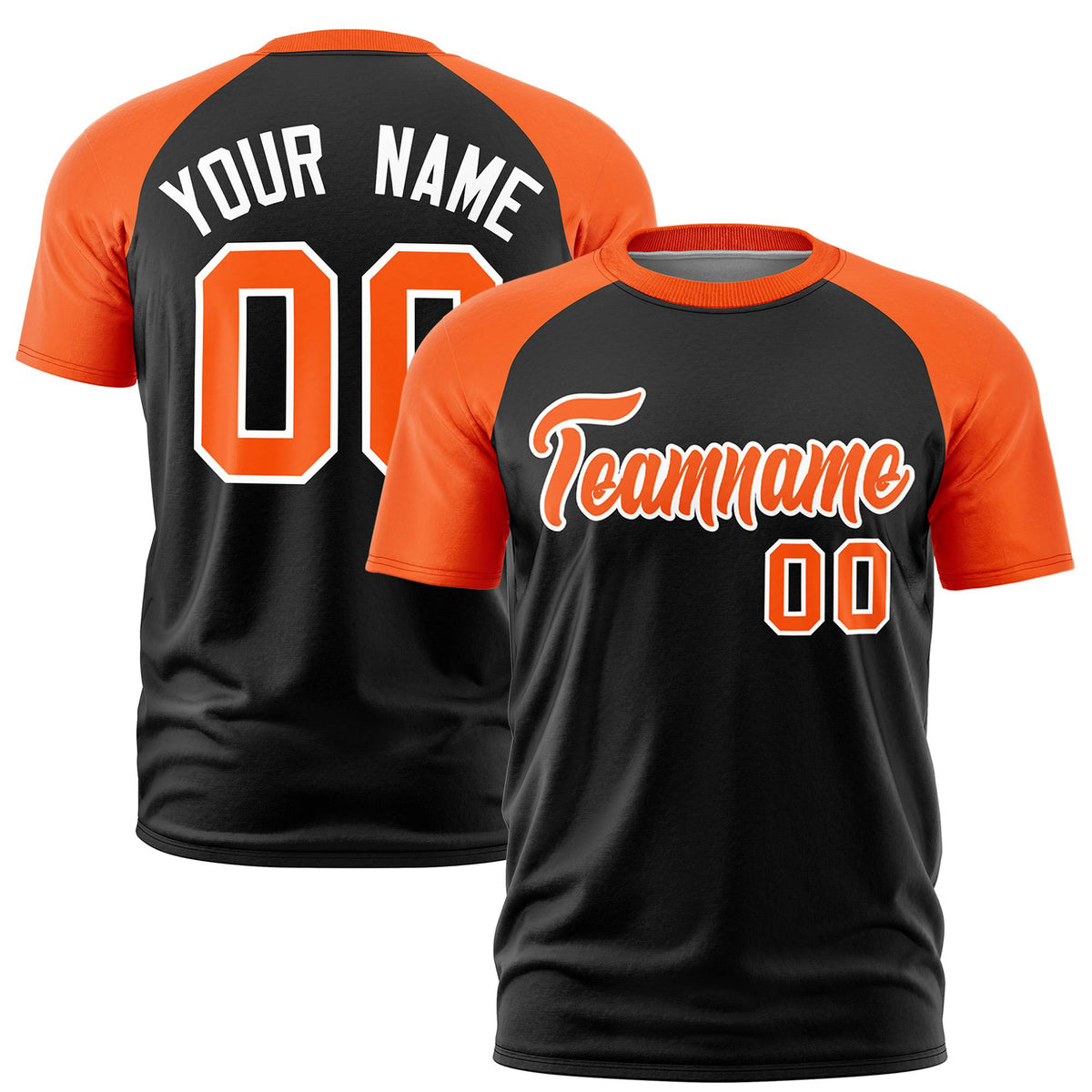 Custom Black Orange Raglan Sleeves Performance T-Shirt