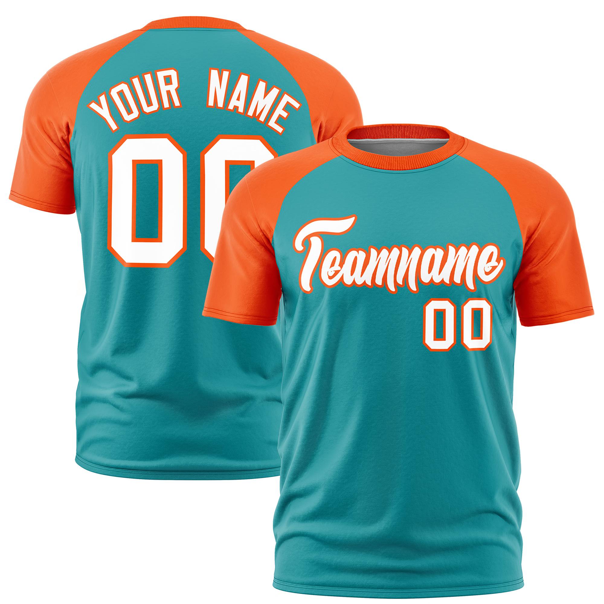 Custom Aqua Orange Raglan Sleeves Performance T-Shirt