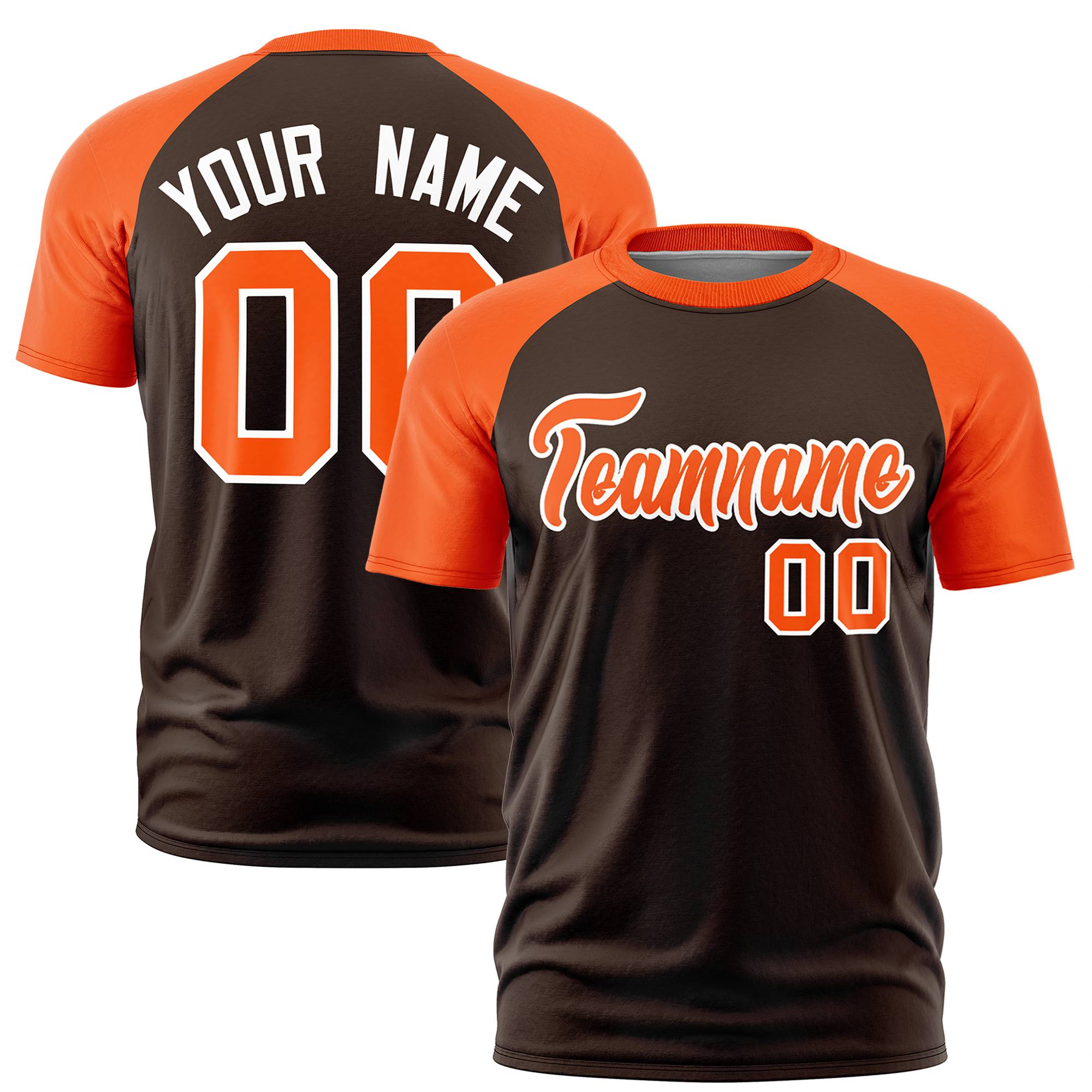 Custom Brown Orange Raglan Sleeves Performance T-Shirt