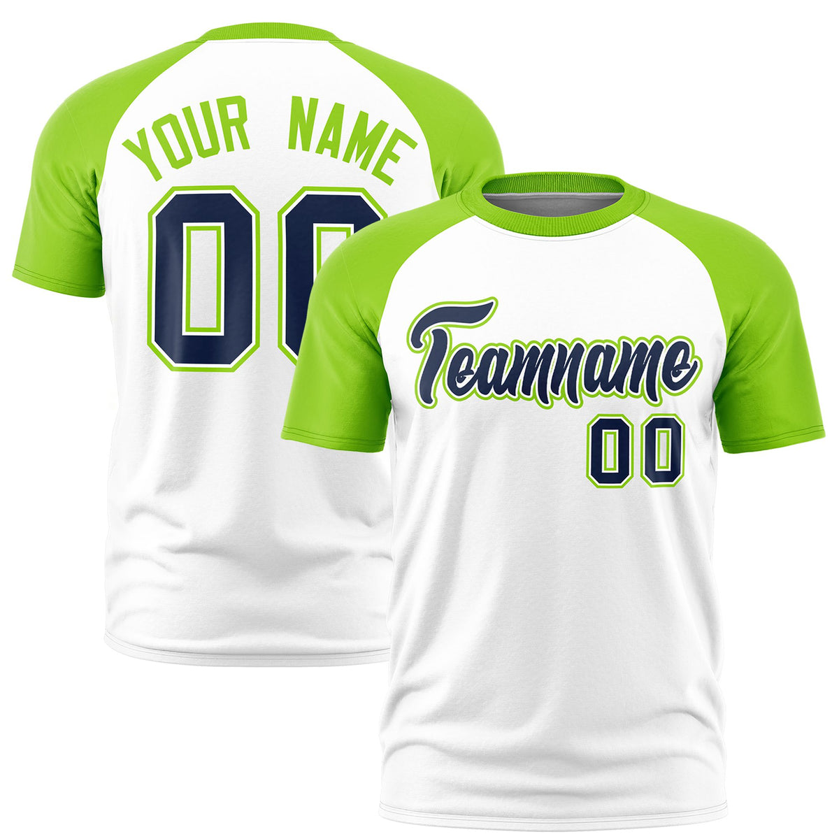 Custom White Neon Green Raglan Sleeves Performance T-Shirt