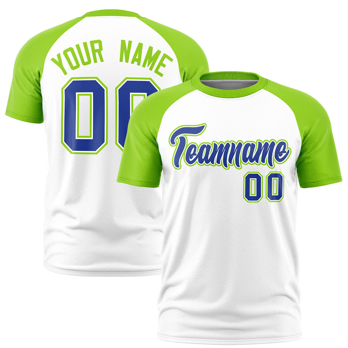 Custom White Neon Green Raglan Sleeves Performance T-Shirt