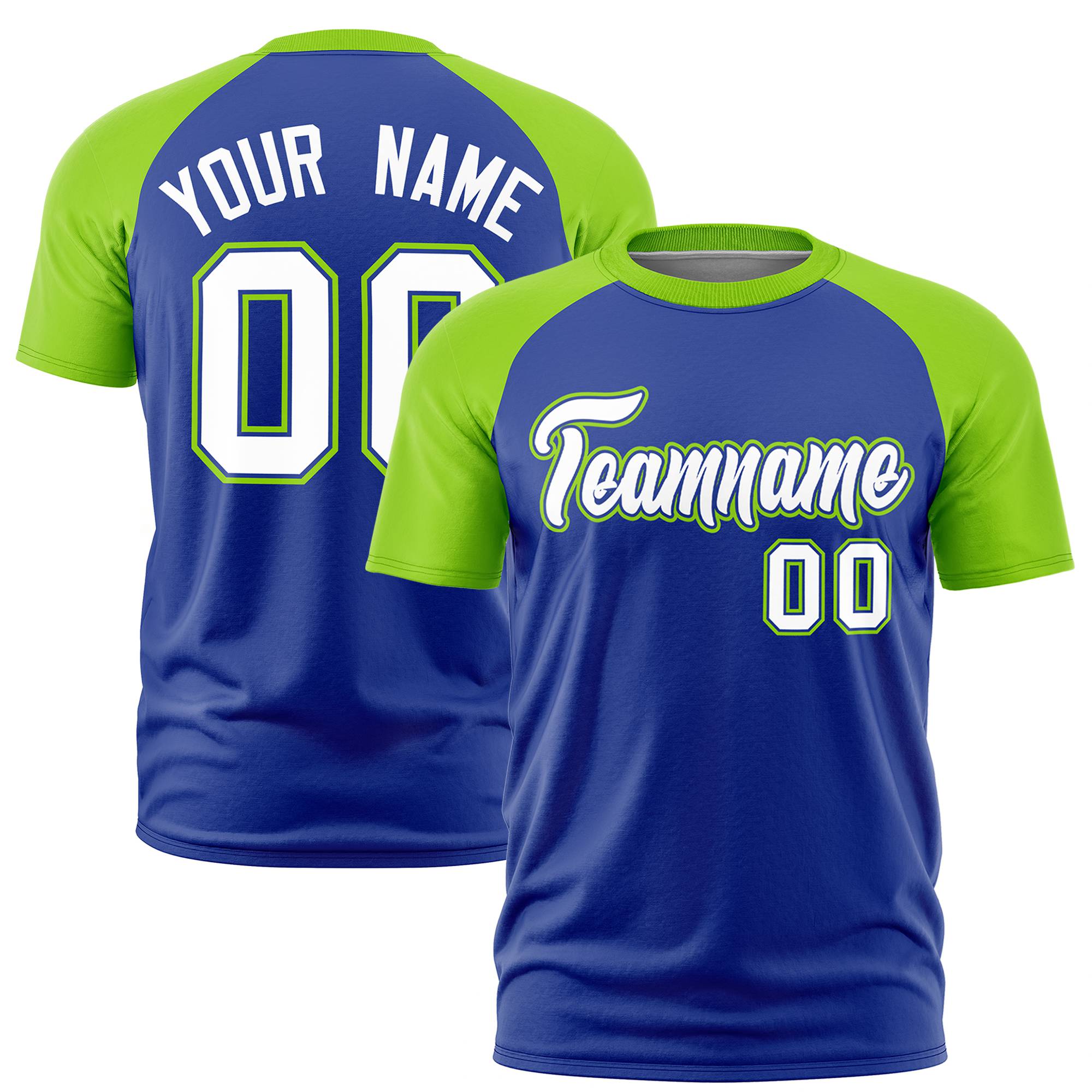 Custom Royal Blue-Neon Green Raglan Sleeves Performance T-Shirt