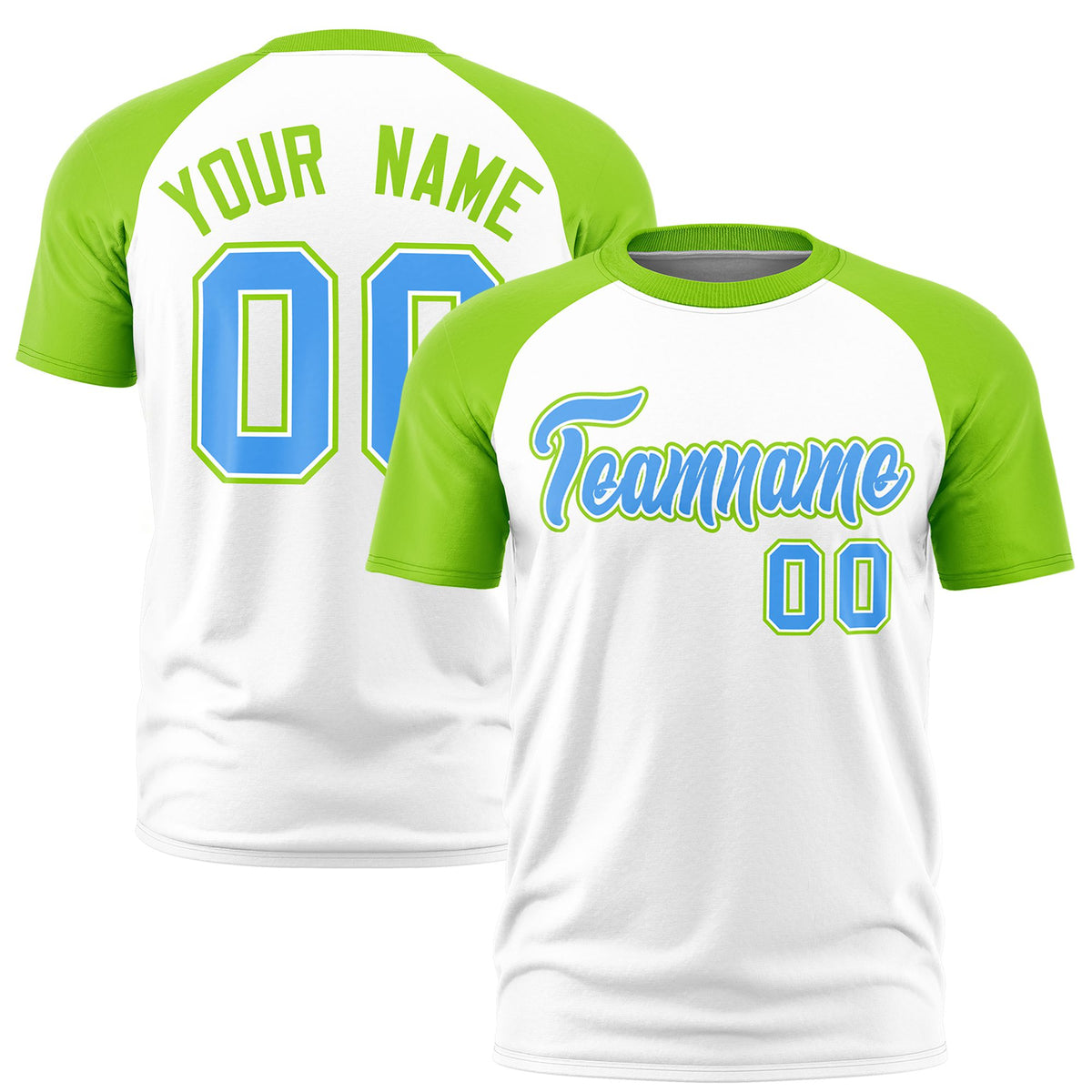 Custom White Neon Green Raglan Sleeves Performance T-Shirt