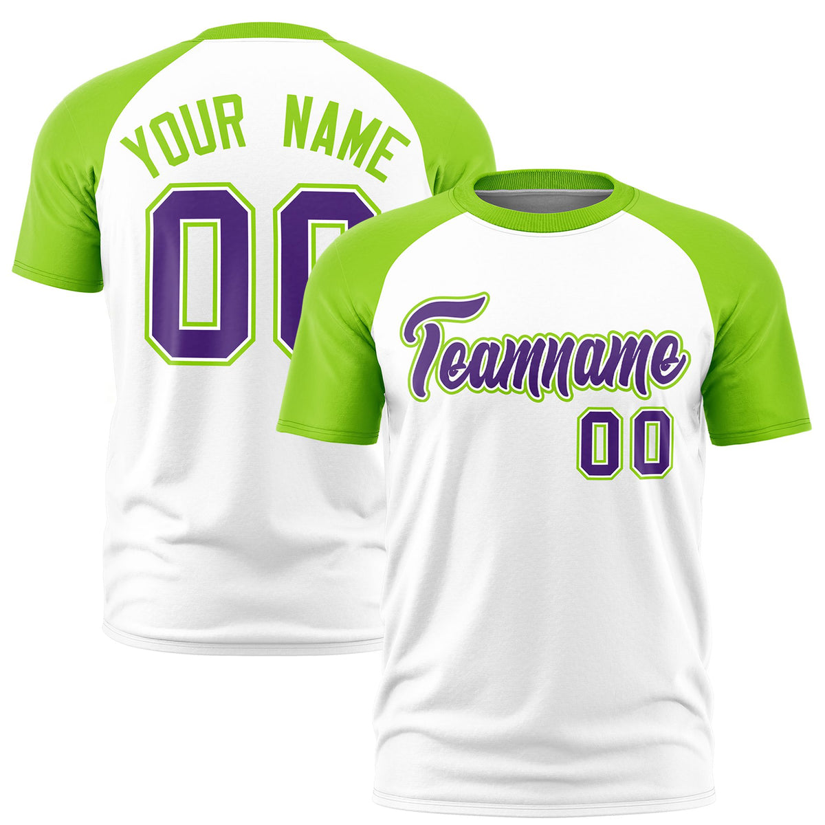 Custom White Neon Green Raglan Sleeves Performance T-Shirt