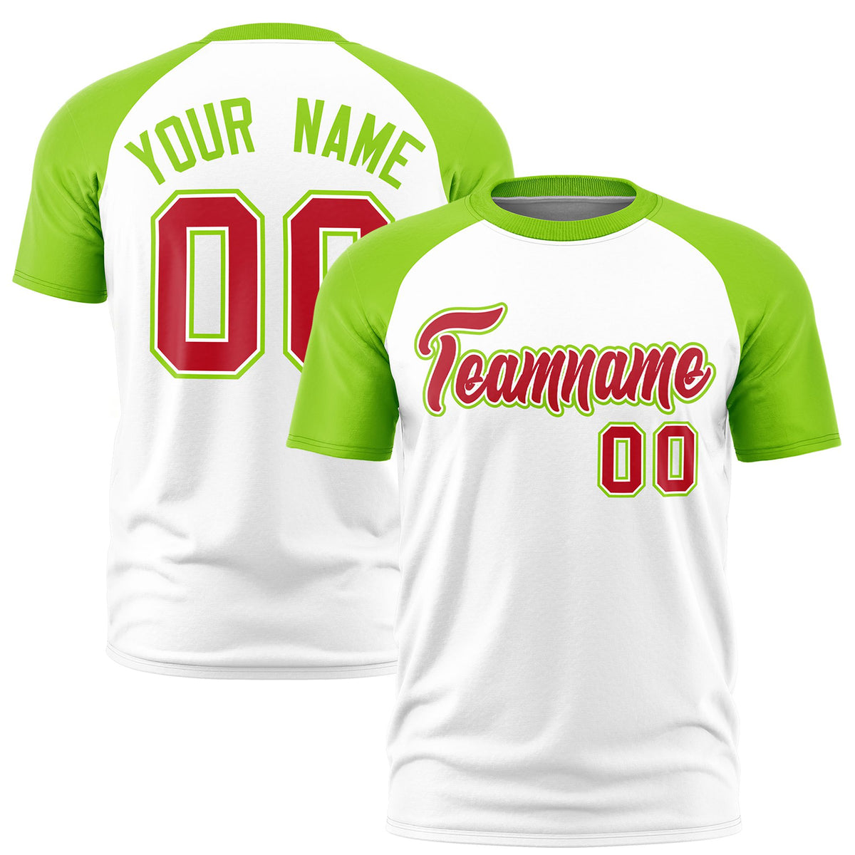 Custom White Neon Green Raglan Sleeves Performance T-Shirt