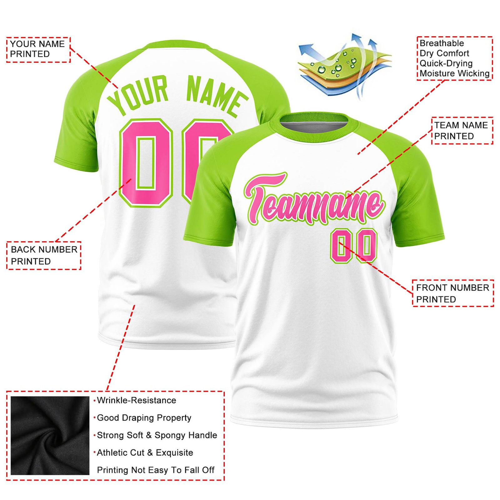 Custom White Neon Green Raglan Sleeves Performance T-Shirt