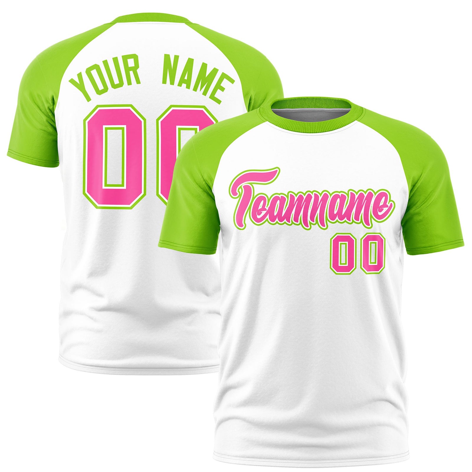 Custom White Neon Green Raglan Sleeves Performance T-Shirt