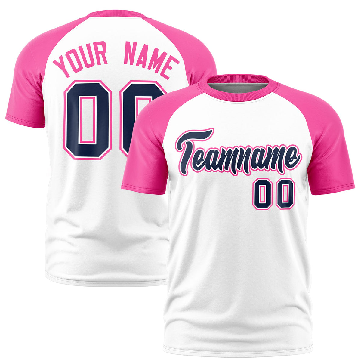 Custom White Pink Raglan Sleeves Performance T-Shirt