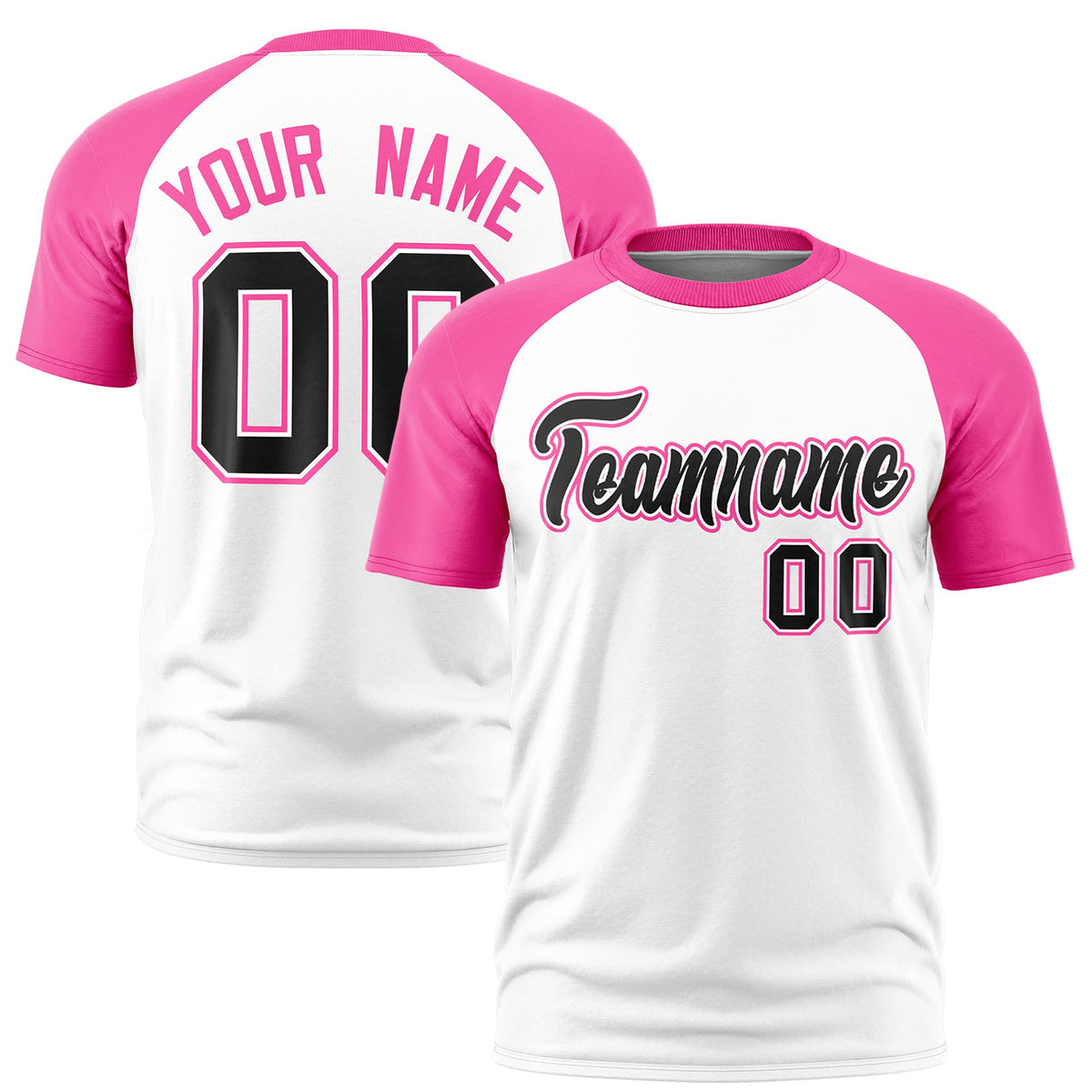 Custom White Pink Raglan Sleeves Performance T-Shirt